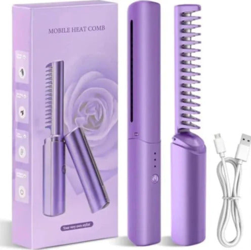 Rechargeable Mini Hair Straightener Comb – Cordless Portable Hair Styling Brush for Women, Compact Travel Hair Styler