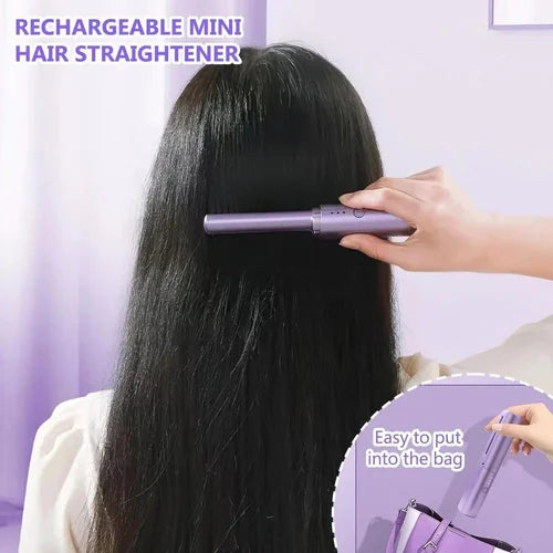 Rechargeable Mini Hair Straightener Comb – Cordless Portable Hair Styling Brush for Women, Compact Travel Hair Styler