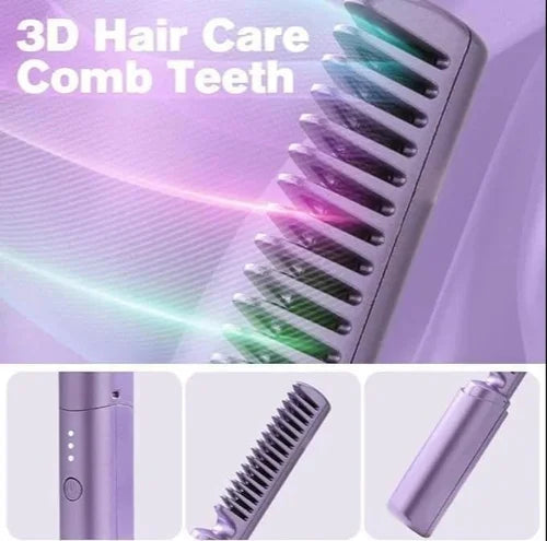 Rechargeable Mini Hair Straightener Comb – Cordless Portable Hair Styling Brush for Women, Compact Travel Hair Styler