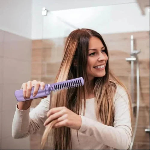 Rechargeable Mini Hair Straightener Comb – Cordless Portable Hair Styling Brush for Women, Compact Travel Hair Styler