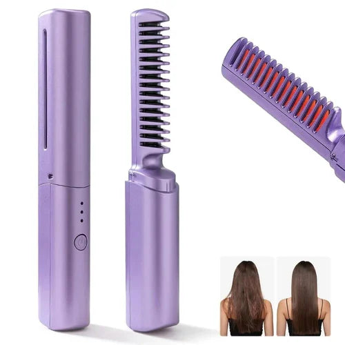 Rechargeable Mini Hair Straightener Comb – Cordless Portable Hair Styling Brush for Women, Compact Travel Hair Styler