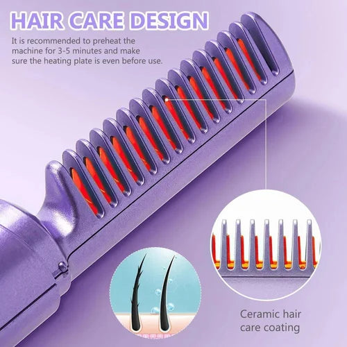 Rechargeable Mini Hair Straightener Comb – Cordless Portable Hair Styling Brush for Women, Compact Travel Hair Styler