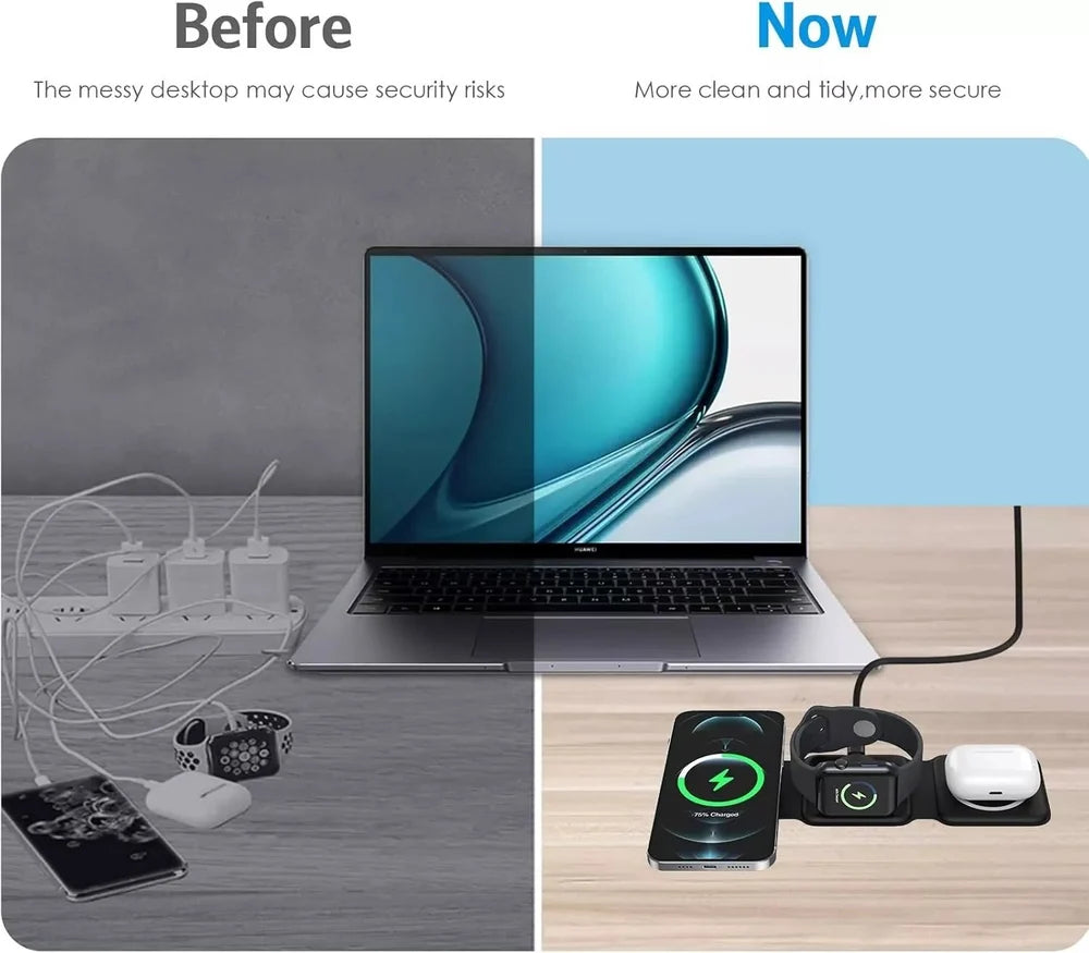 3 in 1 Magnetic Foldable compatible Wireless Charger