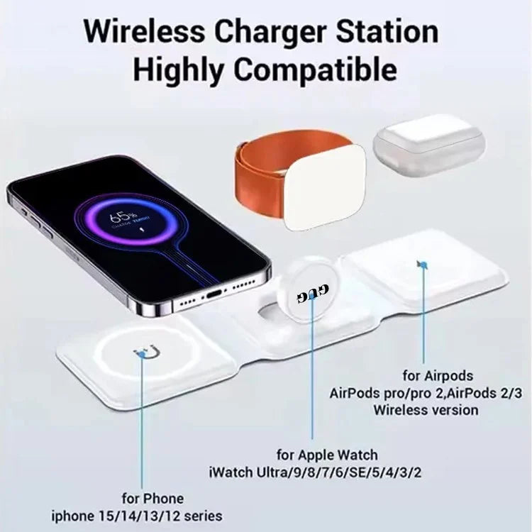 3 in 1 Magnetic Foldable compatible Wireless Charger